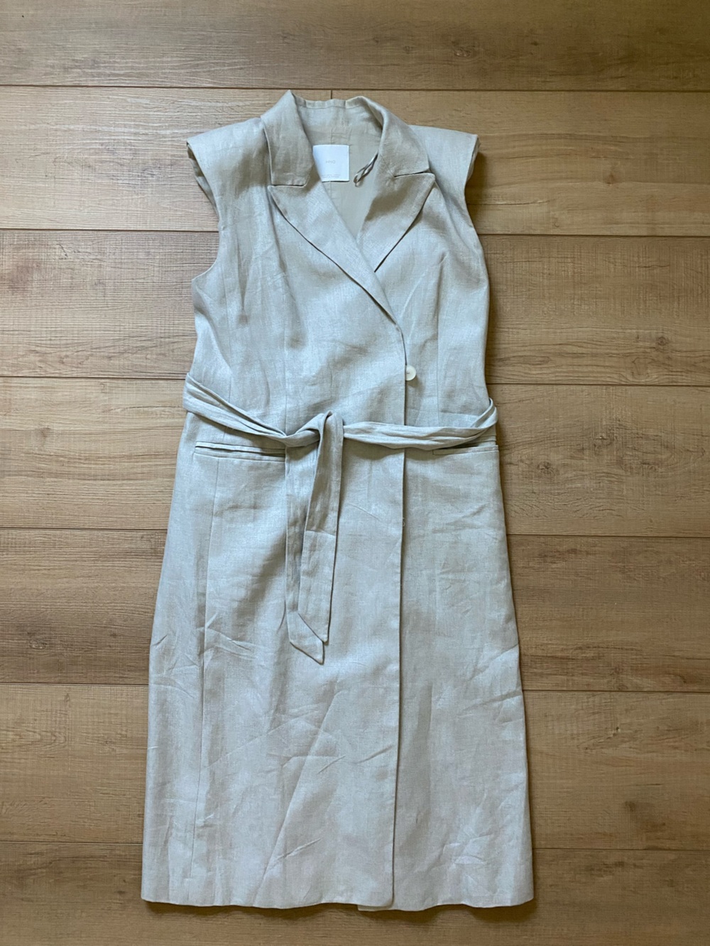 MANGO Sleeveless Cream Wrap Linen Dress with Belt